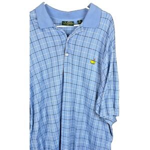 Augusta Masters Mens XXL‎ Blue Windowpane Plaid Pima Cotton Golf Shirt
